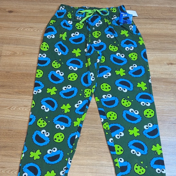 Sesame Street Lounge Pant Cookie Monster Cotton Blend Blue Green Women S - Picture 1 of 8
